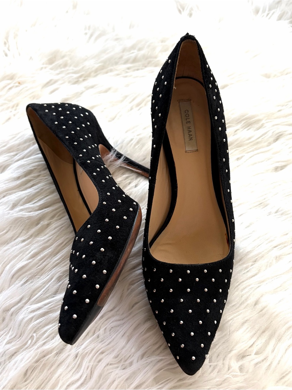 Cole Haan Bradshaw Studded Black Studded Suede Pointed-Toe Pumps Size 6.5